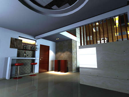 Interior fashionable living-room rendering の写真素材