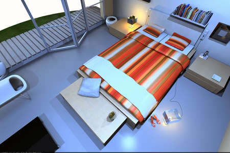 rendering of home interior focused on bed room の写真素材