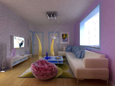 Interior fashionable living-room rendering の写真素材