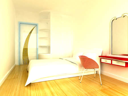 rendering of home interior focused on bed room の写真素材