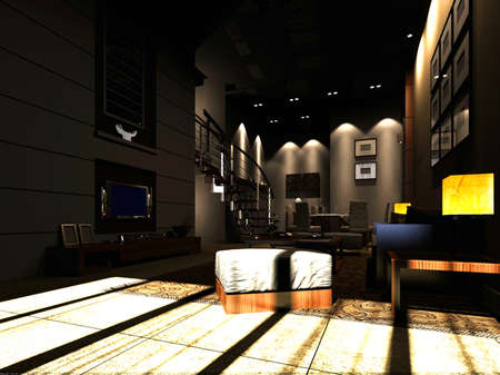 Interior fashionable living-room rendering の写真素材
