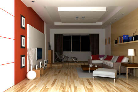 Interior fashionable living-room rendering の写真素材