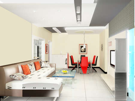 Interior fashionable living-room rendering の写真素材