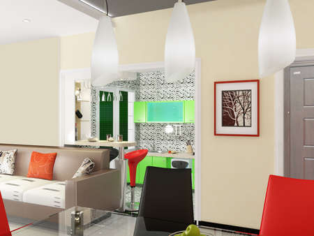 Interior fashionable living-room rendering の写真素材