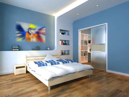 rendering of home interior focused on bed room の写真素材