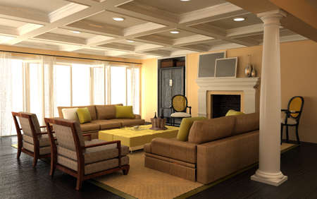 Interior fashionable living-room rendering の写真素材