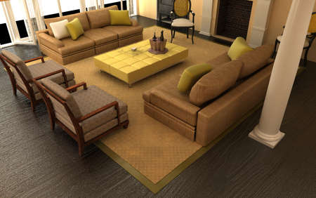 Interior fashionable living-room rendering の写真素材