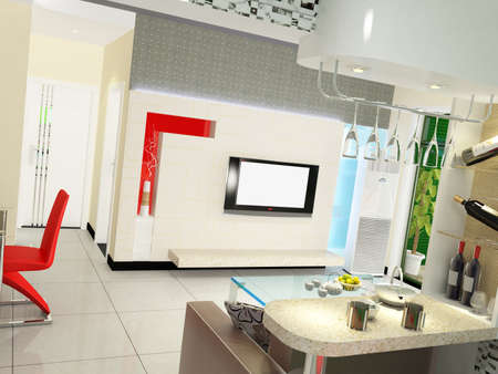 Interior fashionable living-room rendering の写真素材