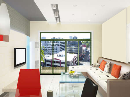 Interior fashionable living-room rendering の写真素材