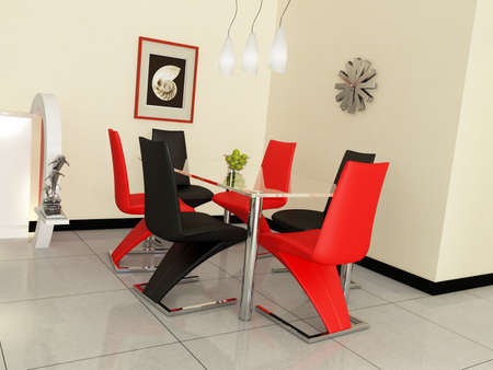 Interior fashionable living-room rendering の写真素材