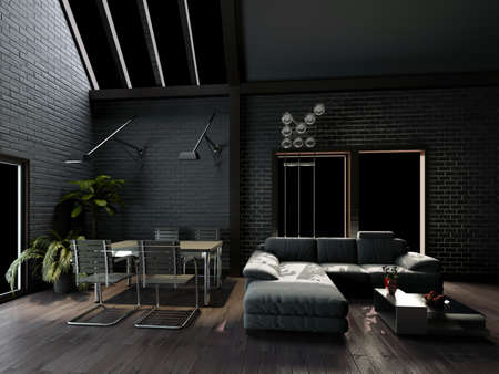 Interior fashionable living-room rendering の写真素材