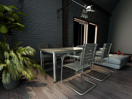 Interior fashionable living-room rendering の写真素材
