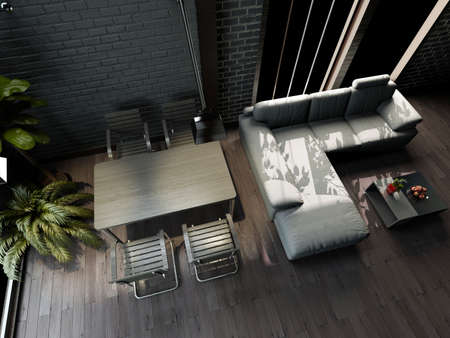 Interior fashionable living-room rendering の写真素材