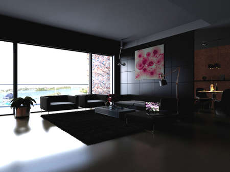 Interior fashionable living-room rendering の写真素材