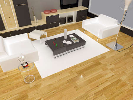 Interior fashionable living-room rendering の写真素材