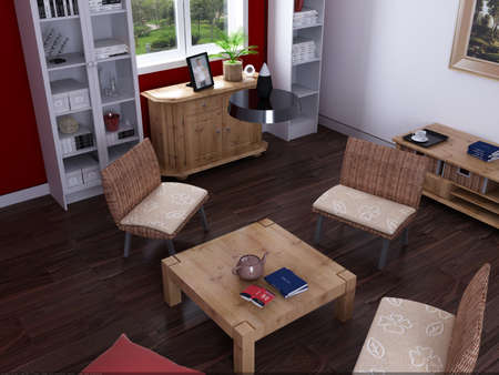 Interior fashionable living-room rendering の写真素材
