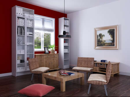 Interior fashionable living-room rendering の写真素材