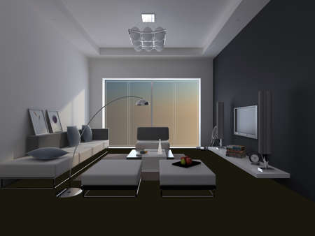 Interior fashionable living-room rendering の写真素材