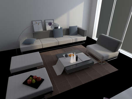 Interior fashionable living-room rendering の写真素材