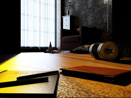 Interior fashionable living-room rendering の写真素材