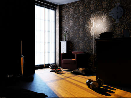 Interior fashionable living-room rendering の写真素材