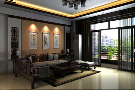 Interior fashionable living-room rendering の写真素材