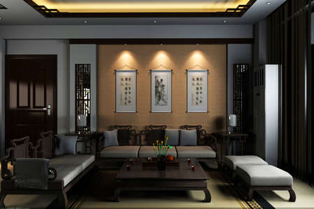 Interior fashionable living-room rendering の写真素材