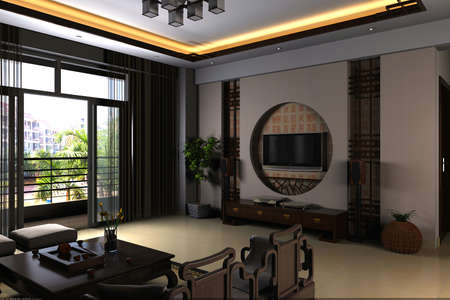 Interior fashionable living-room rendering の写真素材