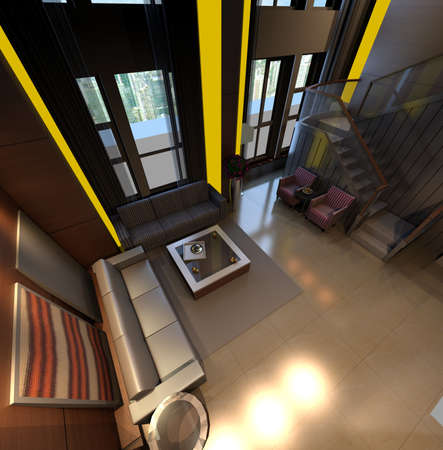Interior fashionable living-room rendering の写真素材