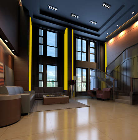 Interior fashionable living-room rendering の写真素材