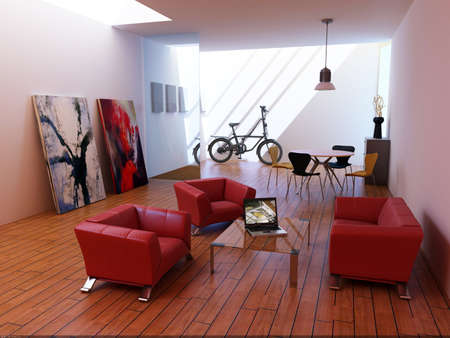 Interior fashionable living-room rendering の写真素材