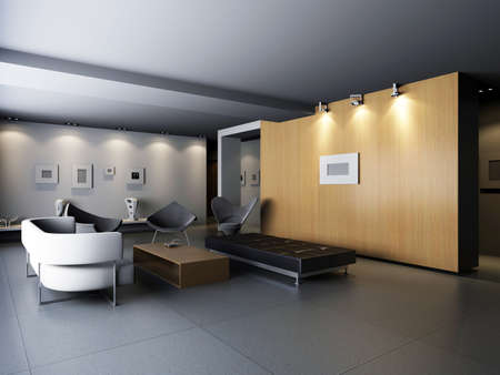 Interior fashionable living-room rendering の写真素材