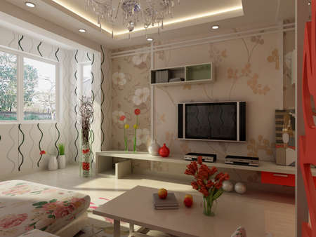 rendering of home interior focused on bed room の写真素材
