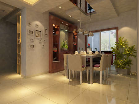 Interior fashionable living-room rendering の写真素材