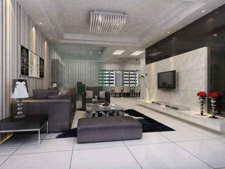 Interior fashionable living-room rendering の写真素材