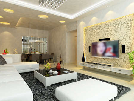 Interior fashionable living-room rendering 