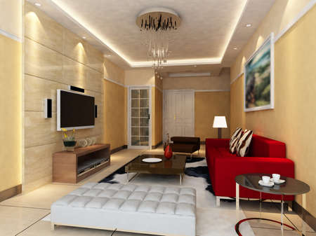 Interior fashionable living-room rendering の写真素材