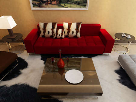 Interior fashionable living-room rendering の写真素材
