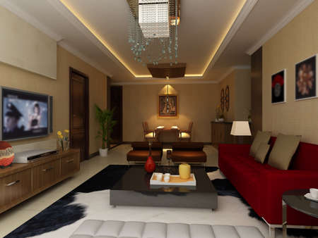 Interior fashionable living-room rendering の写真素材