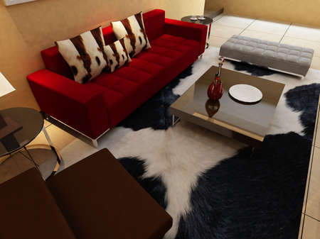 Interior fashionable living-room rendering の写真素材