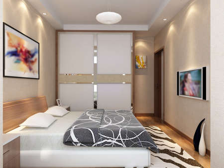 rendering of home interior focused on bed roomの写真素材