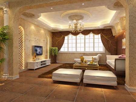 Interior fashionable living-room renderingの写真素材