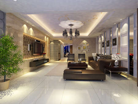 Interior fashionable living-room rendering の写真素材