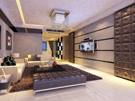 Interior fashionable living-room rendering 