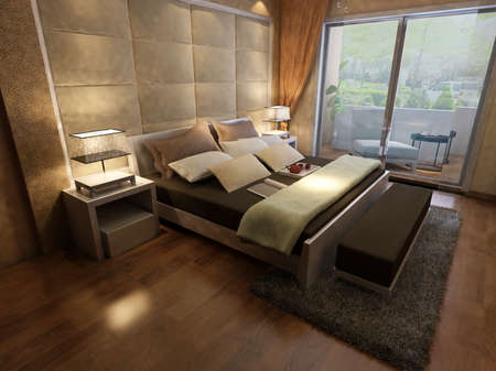 rendering of home interior focused on bed room の写真素材