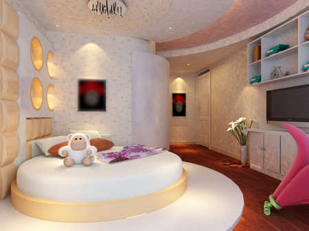 rendering of home interior focused on bed room の写真素材