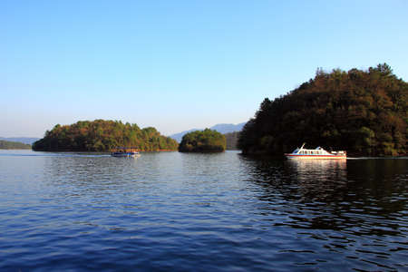 Ships on a natural lakeのeditorial素材