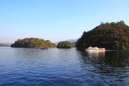 Ships on a natural lakeのeditorial素材