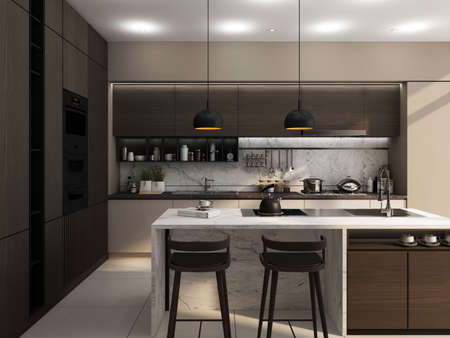 3D rendering kitchen roomの写真素材