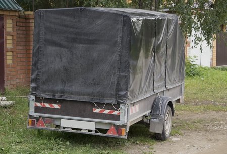 car trailer with leather awningの写真素材